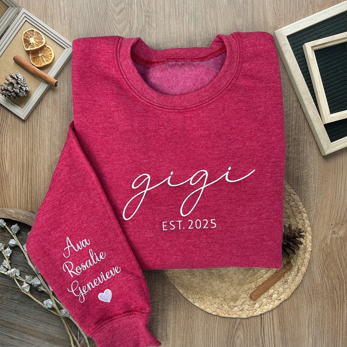 Personalised Embroidered Gigi Sweatshirt with Kids Names on Sleeve Unique Birthday Gifts for Grandma Mum Mother's Day Gift ideas