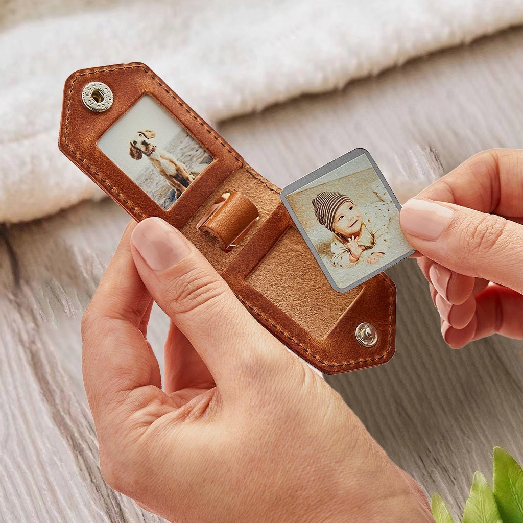 Personalised Leather Keychain with Two Photos New Mum Gifts Memorial Gifts for Pet Lovers Christmas Gift Ideas