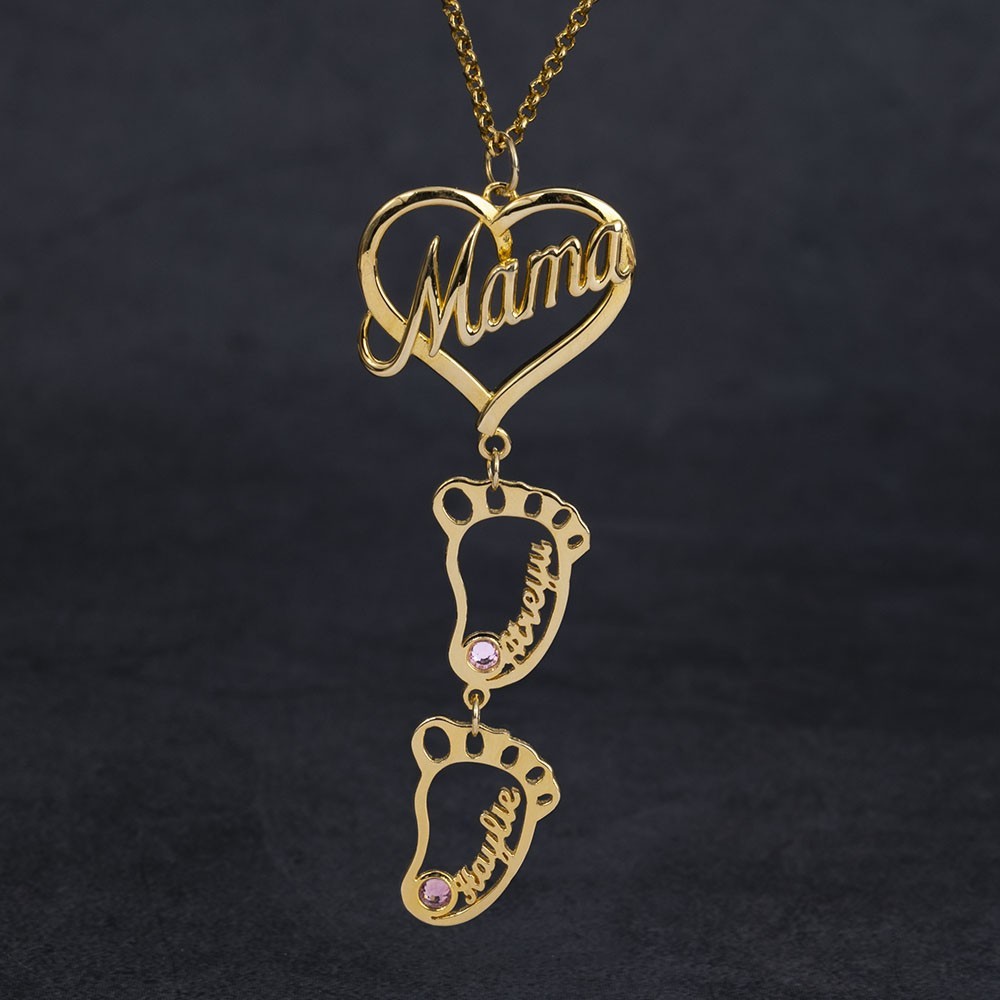 Personalised Engraved Baby Feet Name Necklace Gift for Her New Mum Gift 