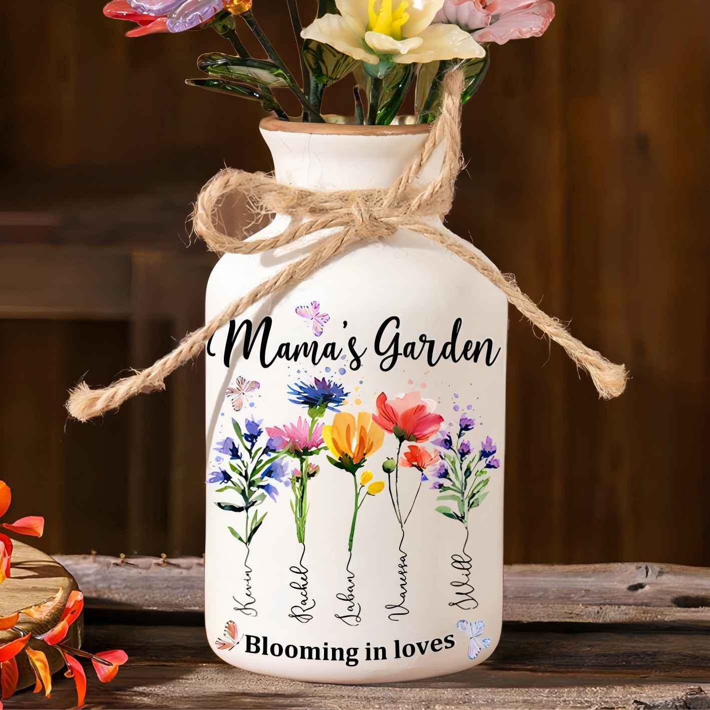 Custom Mama's Garden Birth Month Flower Vase with Kids Names Unique Gifts for Mum Grandma Mother's Day Gift
