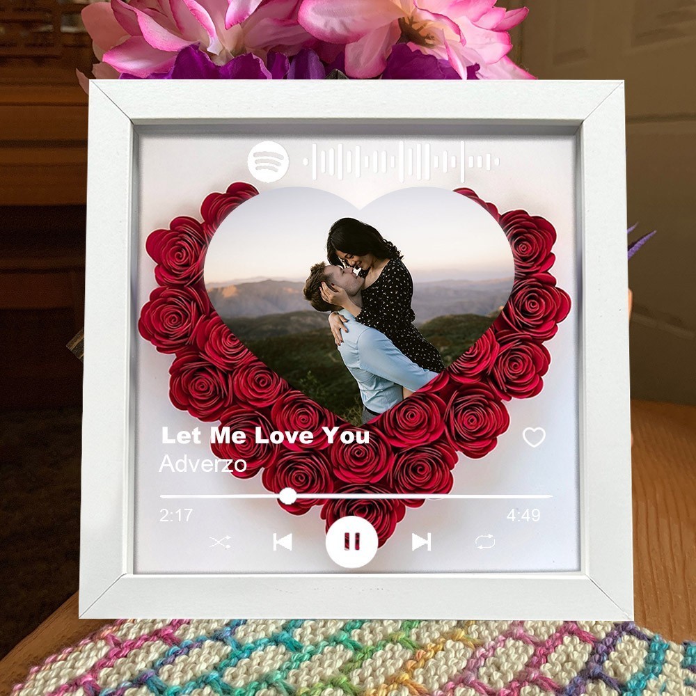 Custom Heart Shaped Spotify Code Flower Shadow Box With Couple Photo Gifts For Her Unique Christmas Gift Ideas
