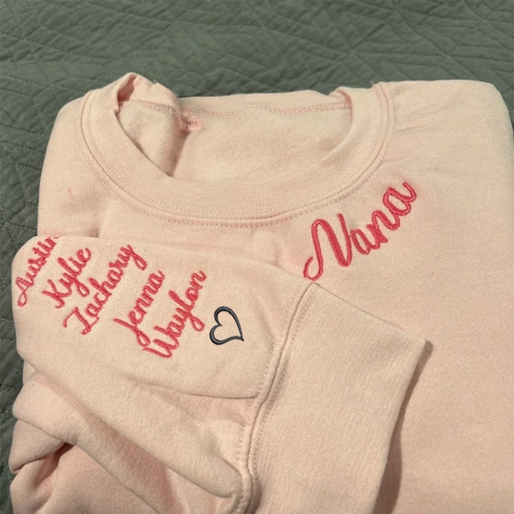 Custom Embroidered Nana Sweatshirt with Kids Names on Sleeve Unique Gift for Nana Mum Mother's Day Gifts