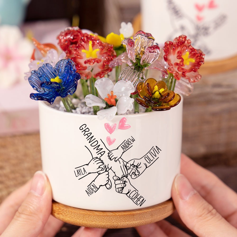 Personalised Grandma's Garden Mini Glass Birth Month Flower Pot Keepsake Gifts for Mum Grandma Unique Mother's Day Gift