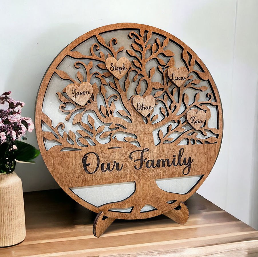 Custom Our Family Tree Wood Sign with Kids Names Personalised Gifts for Family Christmas Gift for Mum Grandma