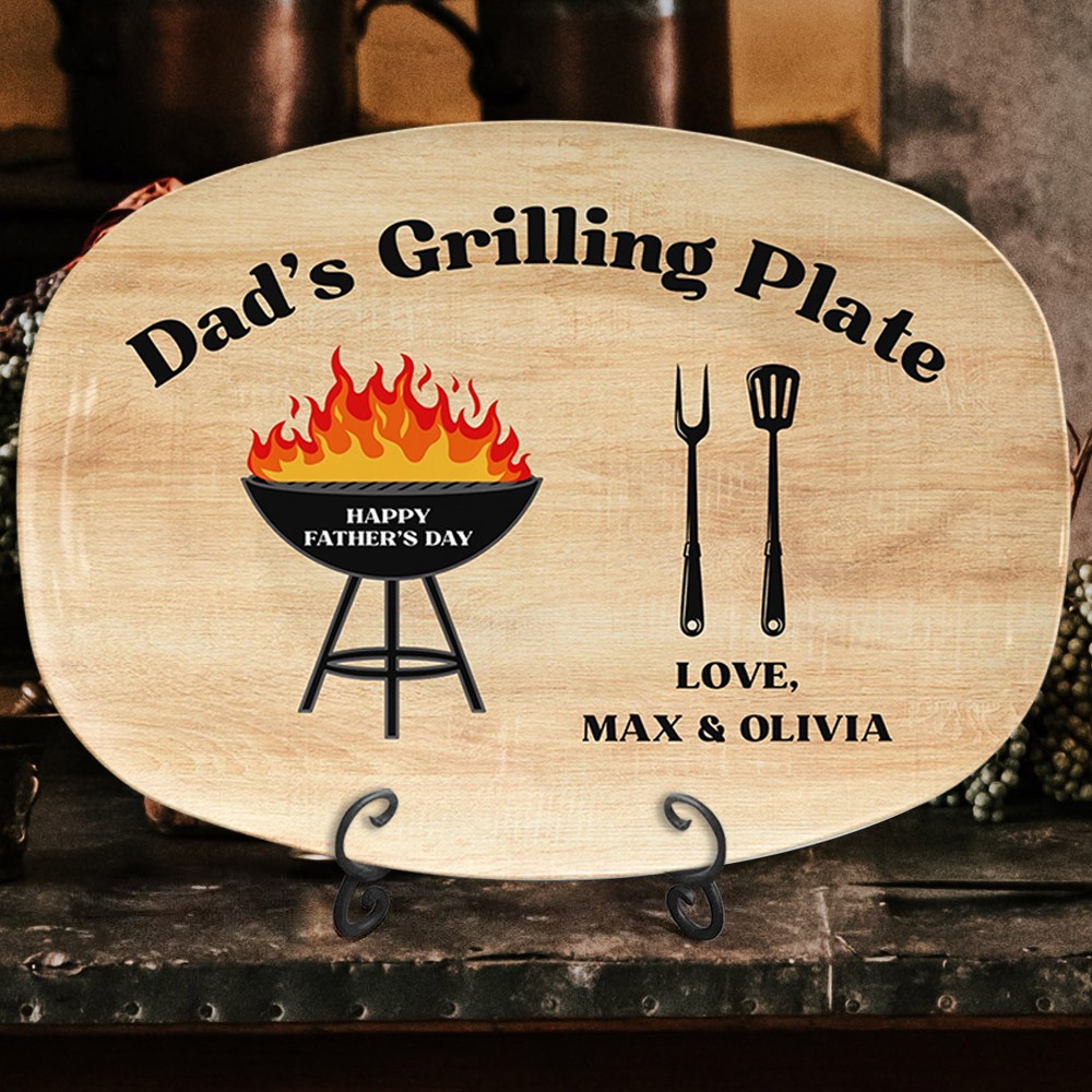 Personalised Dad's Grilling Plate With Kids Names Custom Home Plate Gifts for Dad Unique Fathers Day Gift from Kids