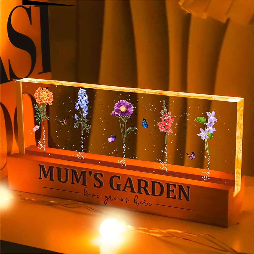 Personalised Mum's Garden Birth FLower Night Light with Kids Names Keepsake Gifts for Mum Grandma Mother's Day Gift Ideas