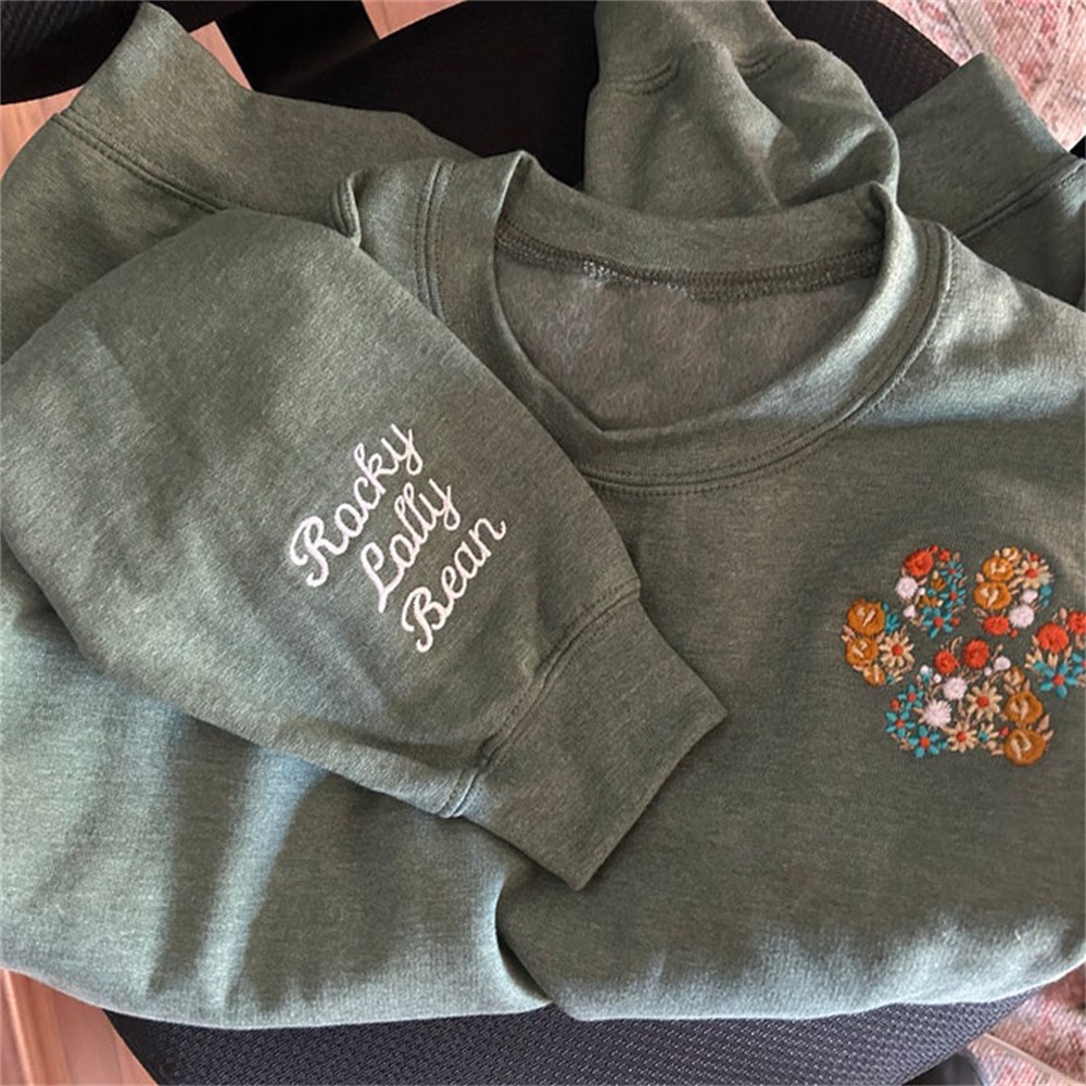 Custom Floral Embroidered Pet Paw Print Sweatshirt Hoodie With Names Christmas Keepsake Gifts For Pet Lover