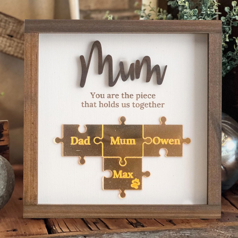 Personalised Mum Wooden Family Puzzle Pieces Sign Frame With Kids Names Unique Gift For Mum Grandma Mother's Day Gift Ideas Mum Pregnancy Gift
