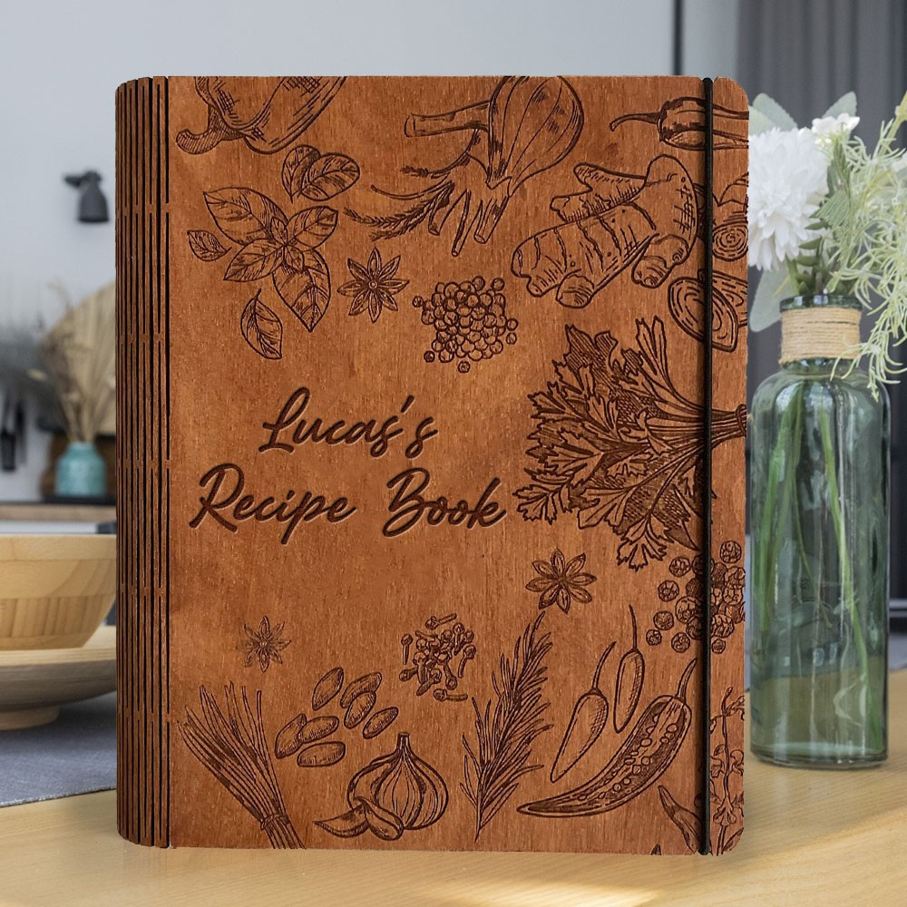 Personalised Wooden Recipe Book Blank Binder Custom Engraved Journal for Mum Christmas Gift Ideas