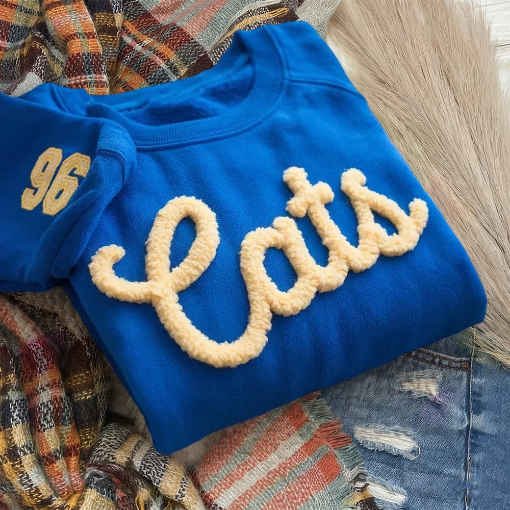 Custom Chenille Embroidered Team Sport Sweatshirt with Game Day Fuzzy Letter Unique Gift for Game Day