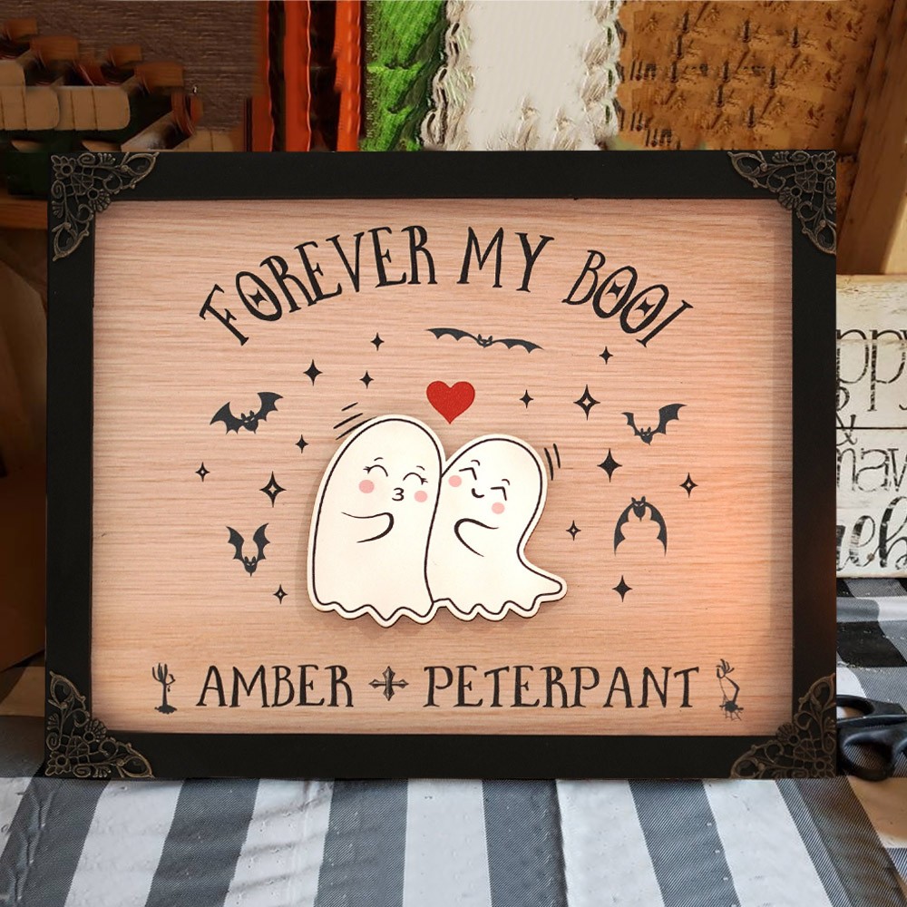 Personalised Forever My Boo Wood Sign Ghosts Spooky Couple Sign Funny Halloween Gift