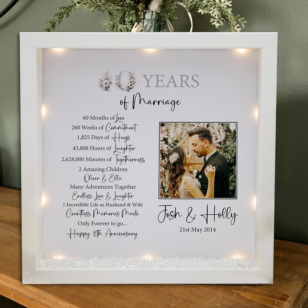 Personalised 10 Years of Marriage Photo Light Up Lamp Frame Anniversary Gift For Wife Christmas Gift For Husband