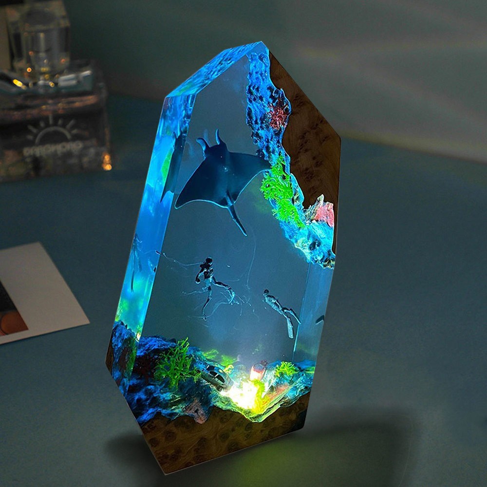Deep Sea World Scene Resin Wood Lamp Resin Night Light Christmas Gift Ideas Birthday Gift