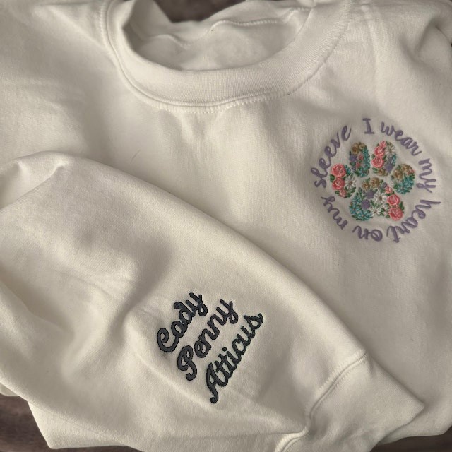 Custom Pet Paw Floral Embroidered I Wear My Heart On My Sleeve Sweatshirt Hoodie Unique Christmas Gifts For Pet Lover