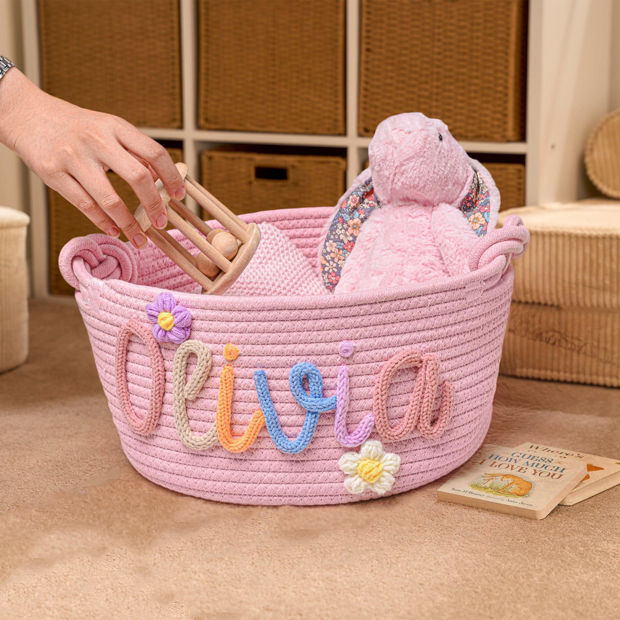 Personalised Handmade Baby Basket with Name Toys Storage Basket Baby Shower Gift Newborn Gift 