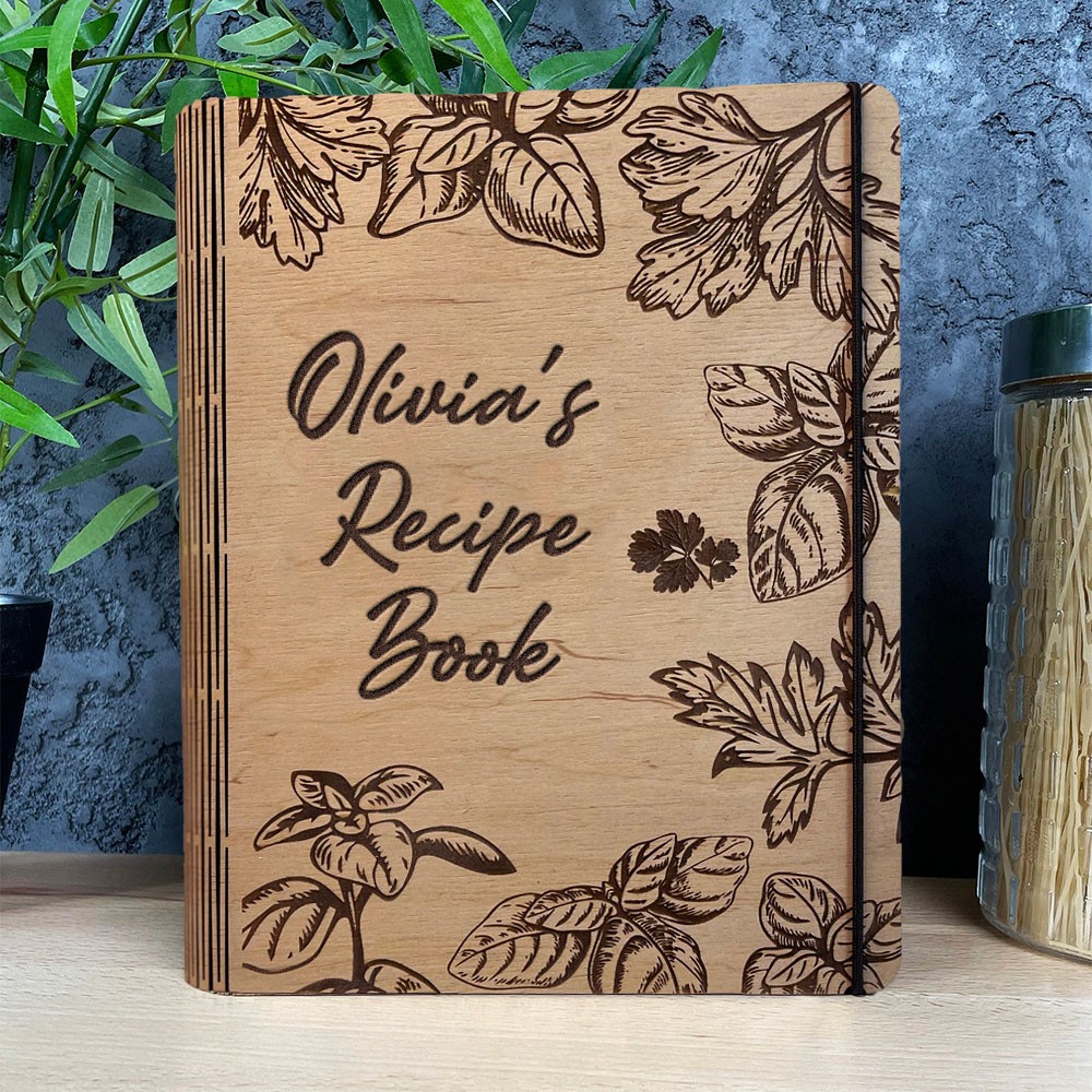 Wooden Family Recipe Book Blank Binder Personalised Engraved Journal for Mum Unique Christmas Gift Ideas