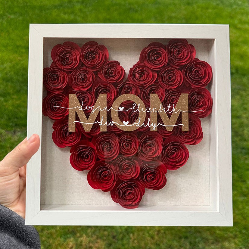 Personalised Wood Handmade Mum Paper Flower Shadow Box Heartfelt Gift For Mum Grandma Mother's Day Gift Ideas
