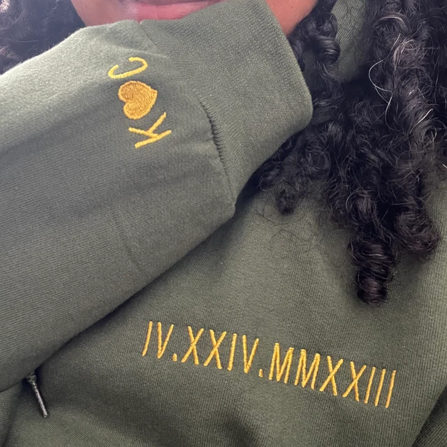 Custom Roman Numeral Sweatshirt Hoodie with Embroidered Anniversary Dates Unique Couple Gift
