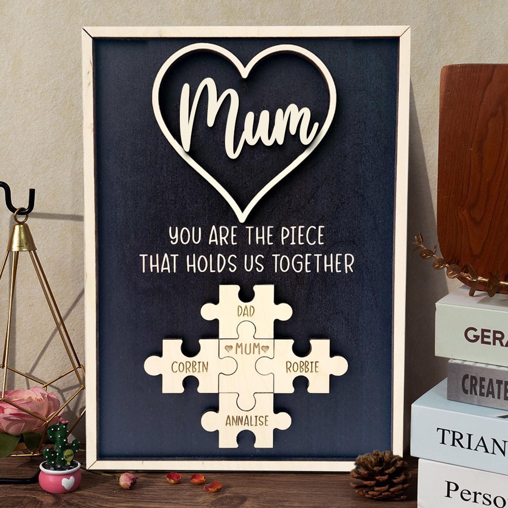 Personalised Wooden Mum Puzzle Pieces Sign With Kids Names Custom Family Sign Unique Gift For Mum Grandma Mother's Day Gift Ideas