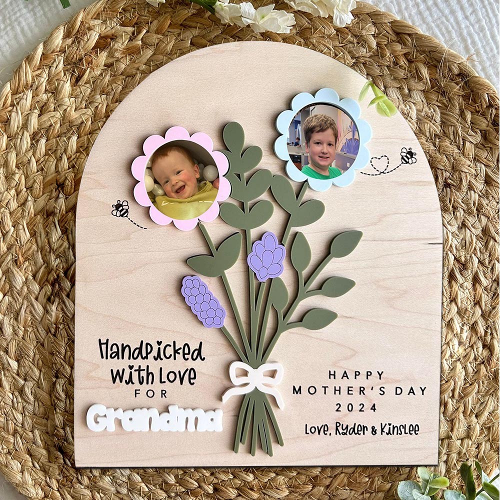 Custom Flower Bouquet Photo Handpicked With Love For Grandma Sign Gift Ideas For Mum Grandma