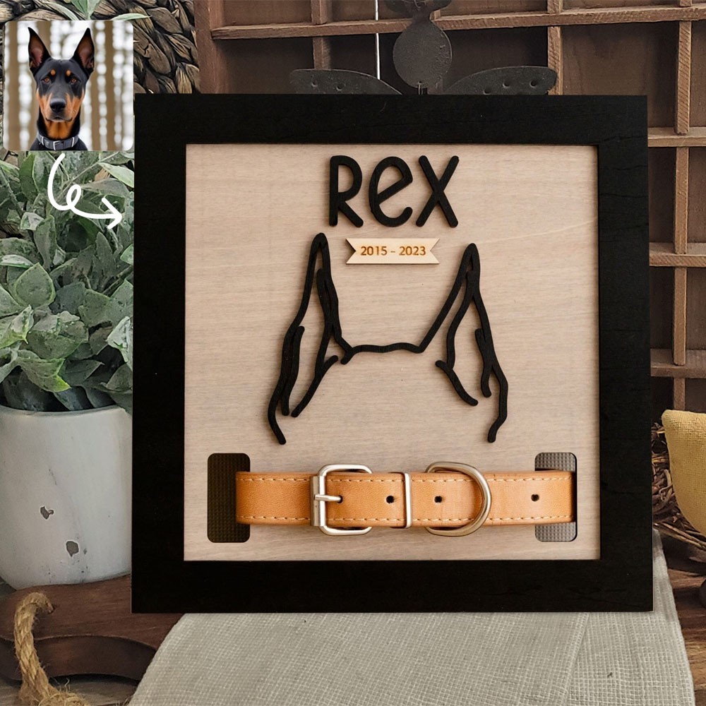 Custom Memorial Dog Ear Frame With Pet Collar Memorial Gift for Pet Lovers Pet Loss Gift
