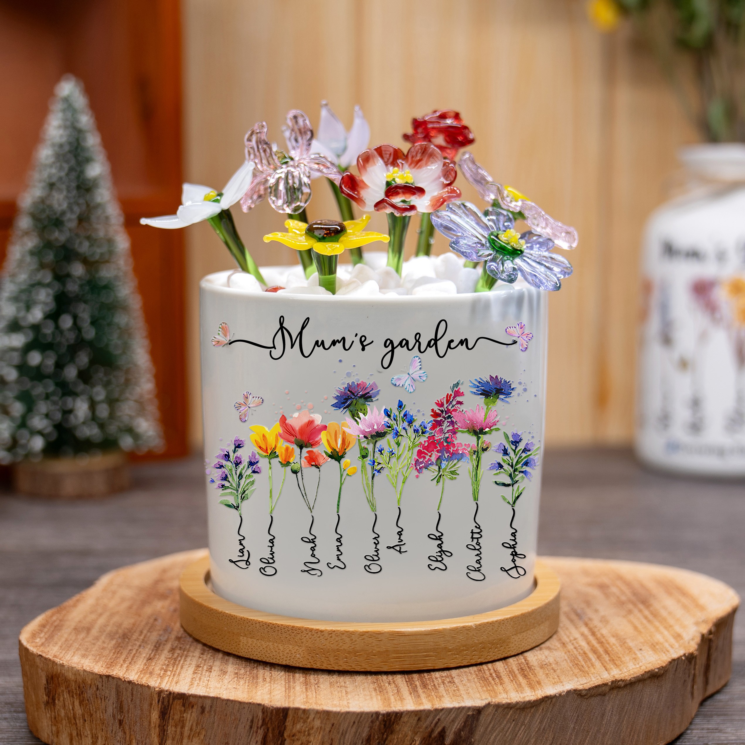 Personalised Mum's Garden Birth Month Flower Pot with Kids Names Gift for Mum Grandma Christmas Gifts