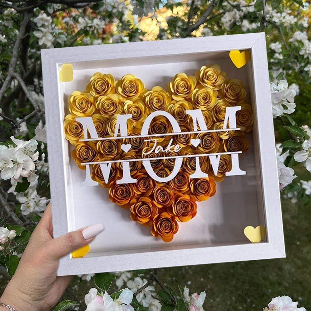 Personalised Mum Heart Shaped Monogram Flower Shadow Box