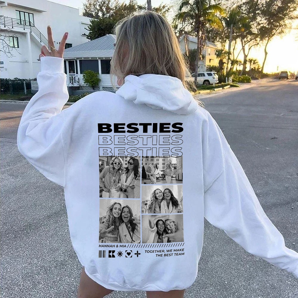 Personalised "BESTIES" Sweatshirt Hoodie With Photo On The Back Unique Gift For Her