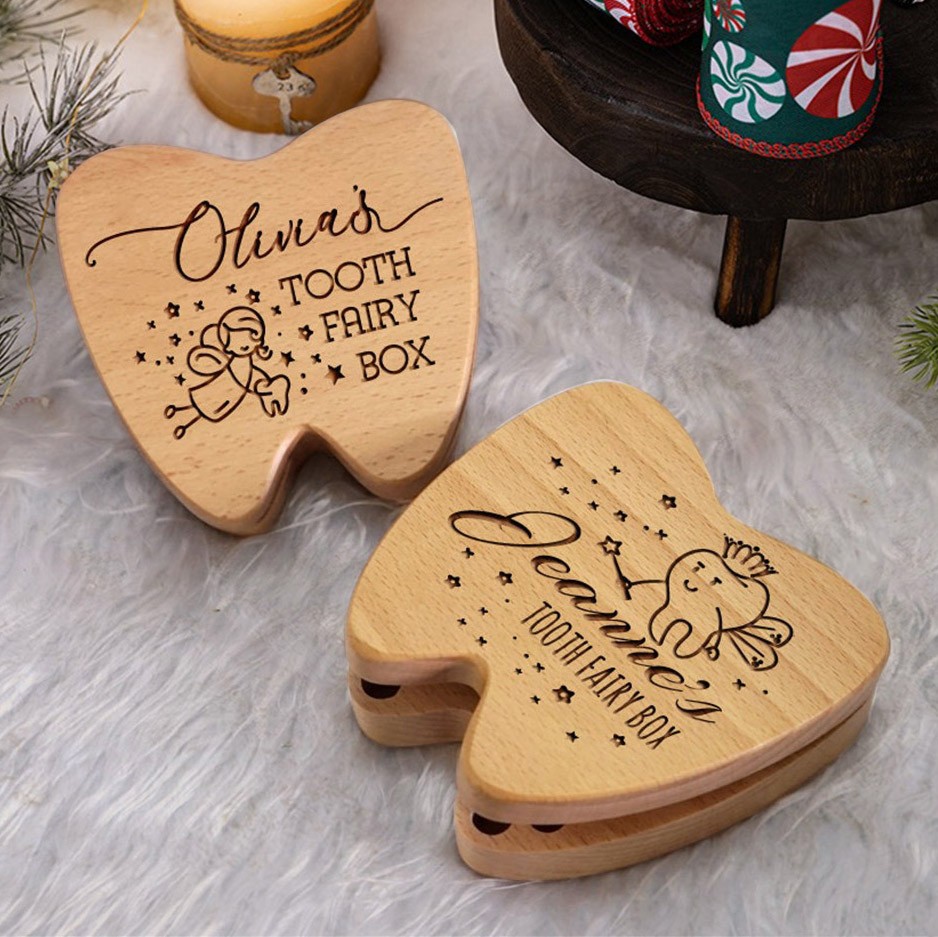 Personalised Engraved Wooden Baby Tooth Fairy Box Custom Keepsake Tooth Storage Box Baby Shower Gifts