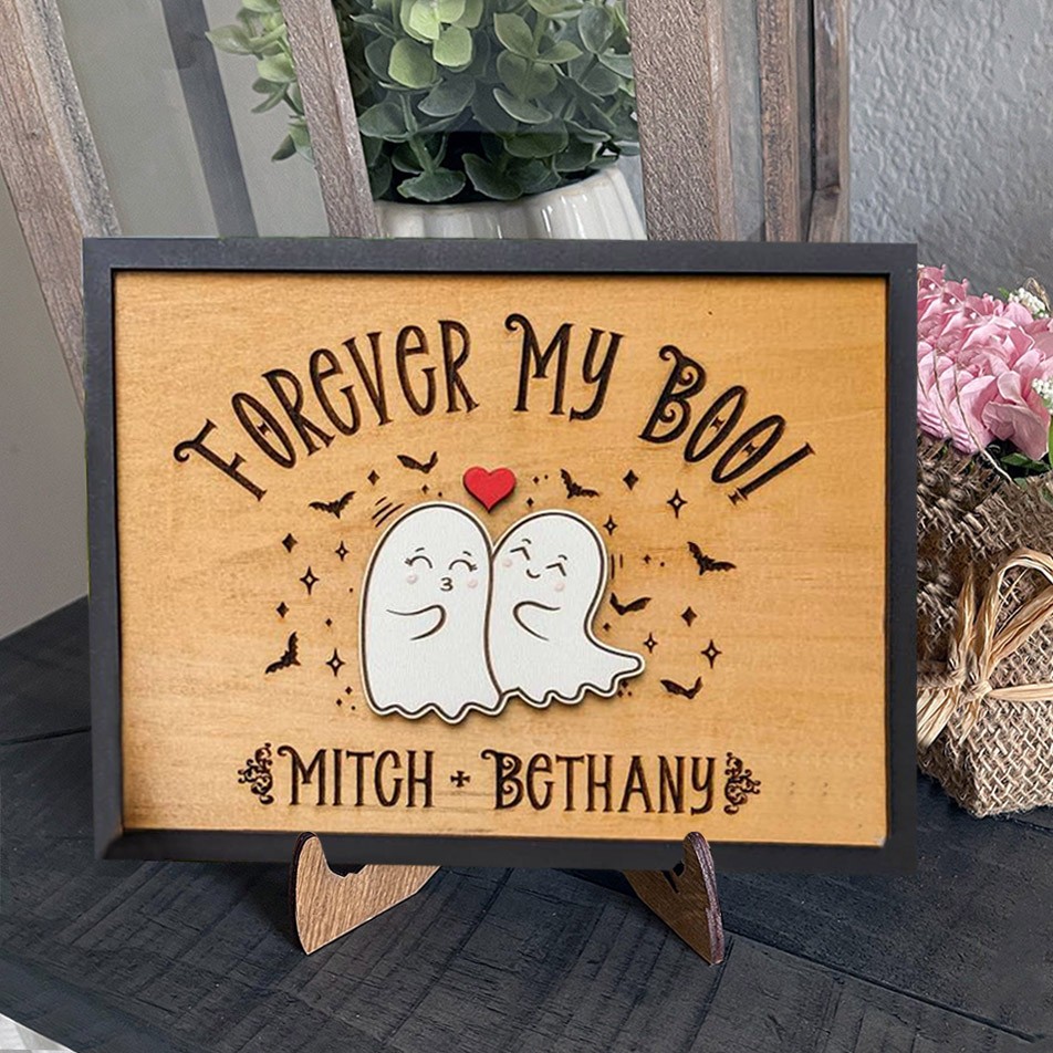 Personalised Forever My Boo Ghost Wood Sign Cute Halloween Gifts for Couple