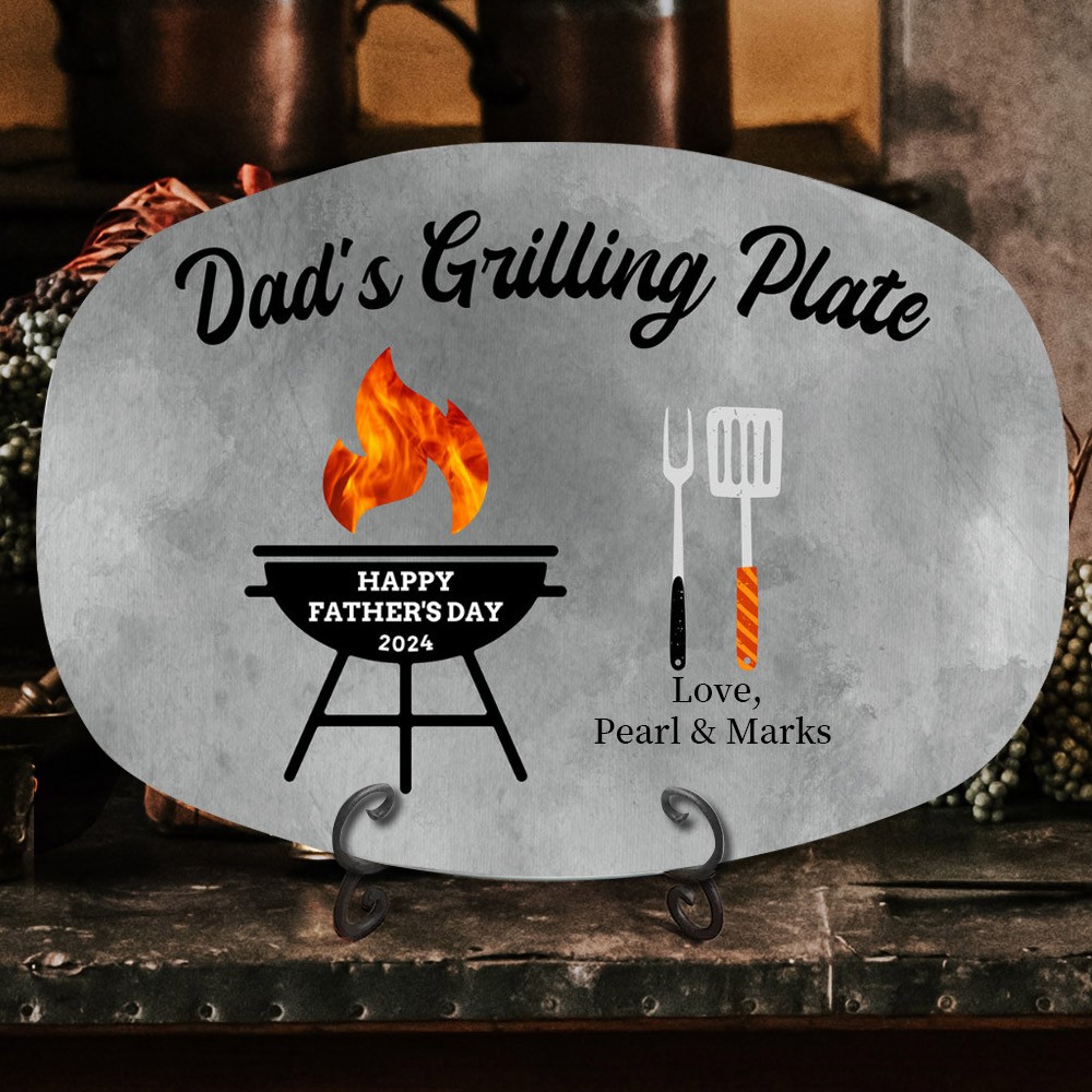 Custom Dad's Grilling Plate With Kids Names Family Gift Ideas Father's Day Gift