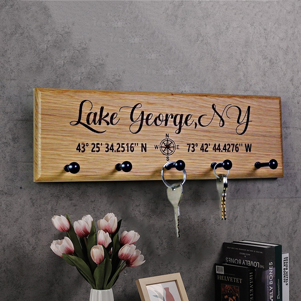 Custom Engraved Wood Key Holder For Wall Housewarming Gift for Couple Wedding Gift