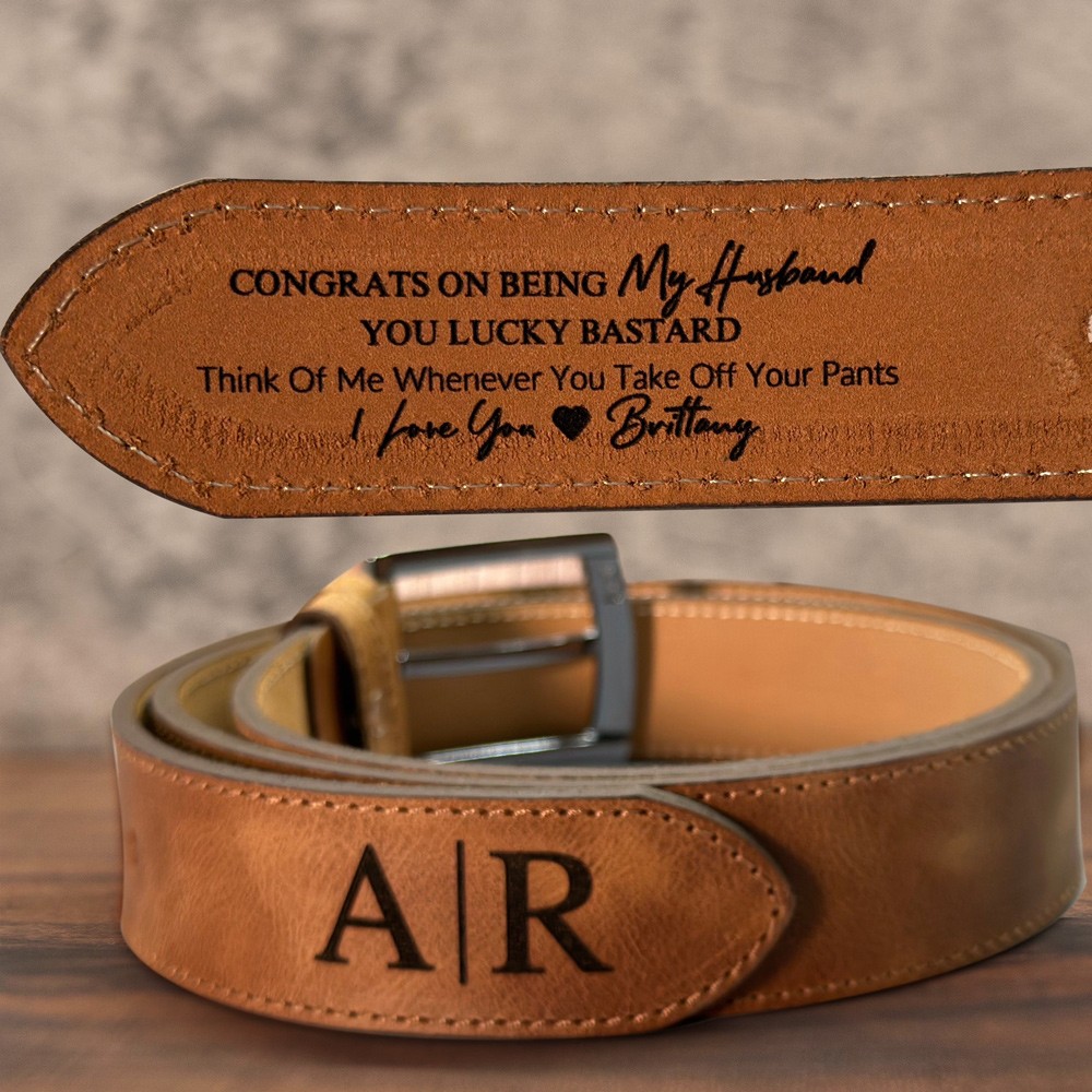 Congrats On Being My Husband Personalised Engraved Leather Belt for Boyfriend Anniversary Gift Ideas Christmas Gift