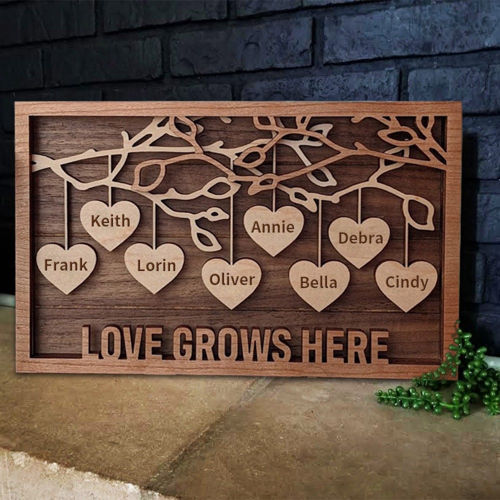 Personalised Family Tree Wood Frame Sign with Kids Names Unique Family Keepsake Christmas Gifts for Mum Grandma