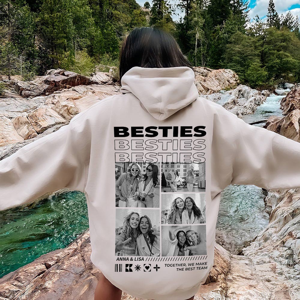 Personalised "BESTIES" Photo Sweatshirt Hoodie With Name Unique Birthday Gift For Her Graduation Gift For Girlfriend