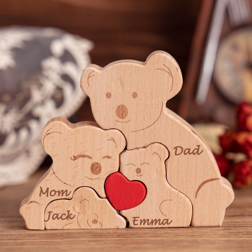 Personalised Wooden Koala Family Names Puzzle Keepsake Gift Mother's Day Gift