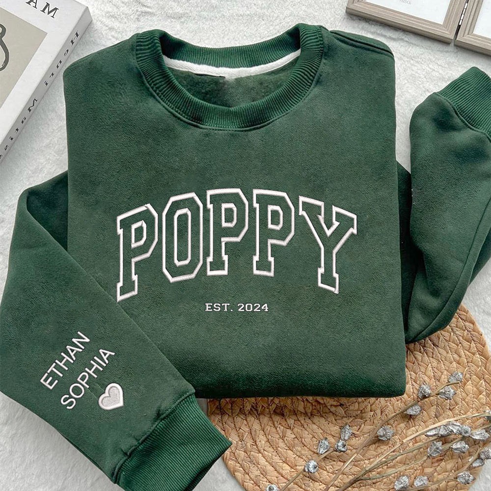 Personalised Poppy Embroidered Sweatshirt Hoodie Custom Gift For Grandpa Dad Father's Day Gift Ideas