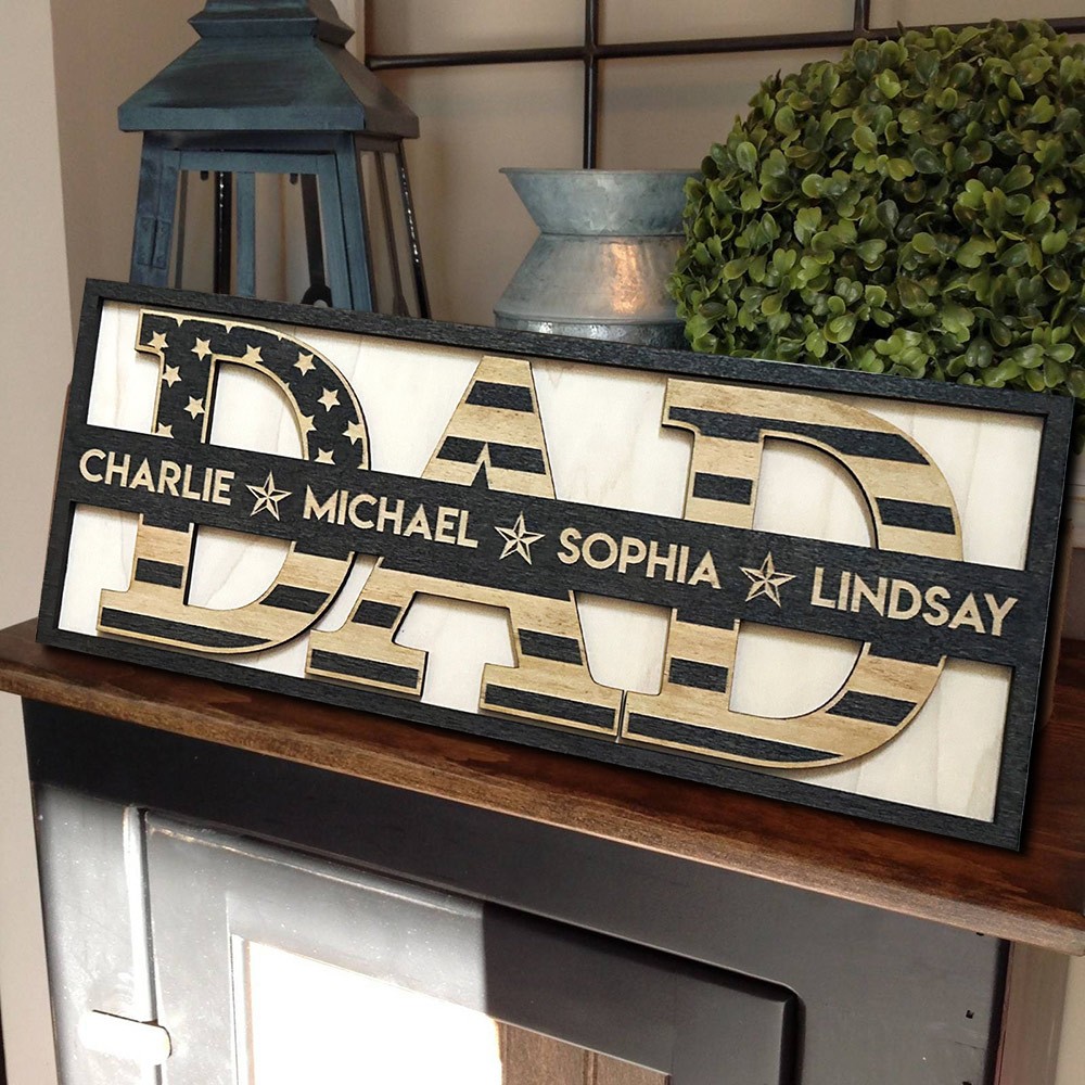 Custom Dad Wood Sign with Names Birthday Gift Ideas Father's Day Gift