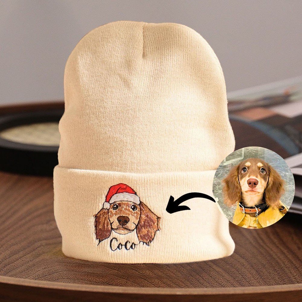 Personalised Embroidered Pet Dog Beanie Hat with Dogs Face on It Gifts for Dog Owners Christmas Gift for Pet Lovers