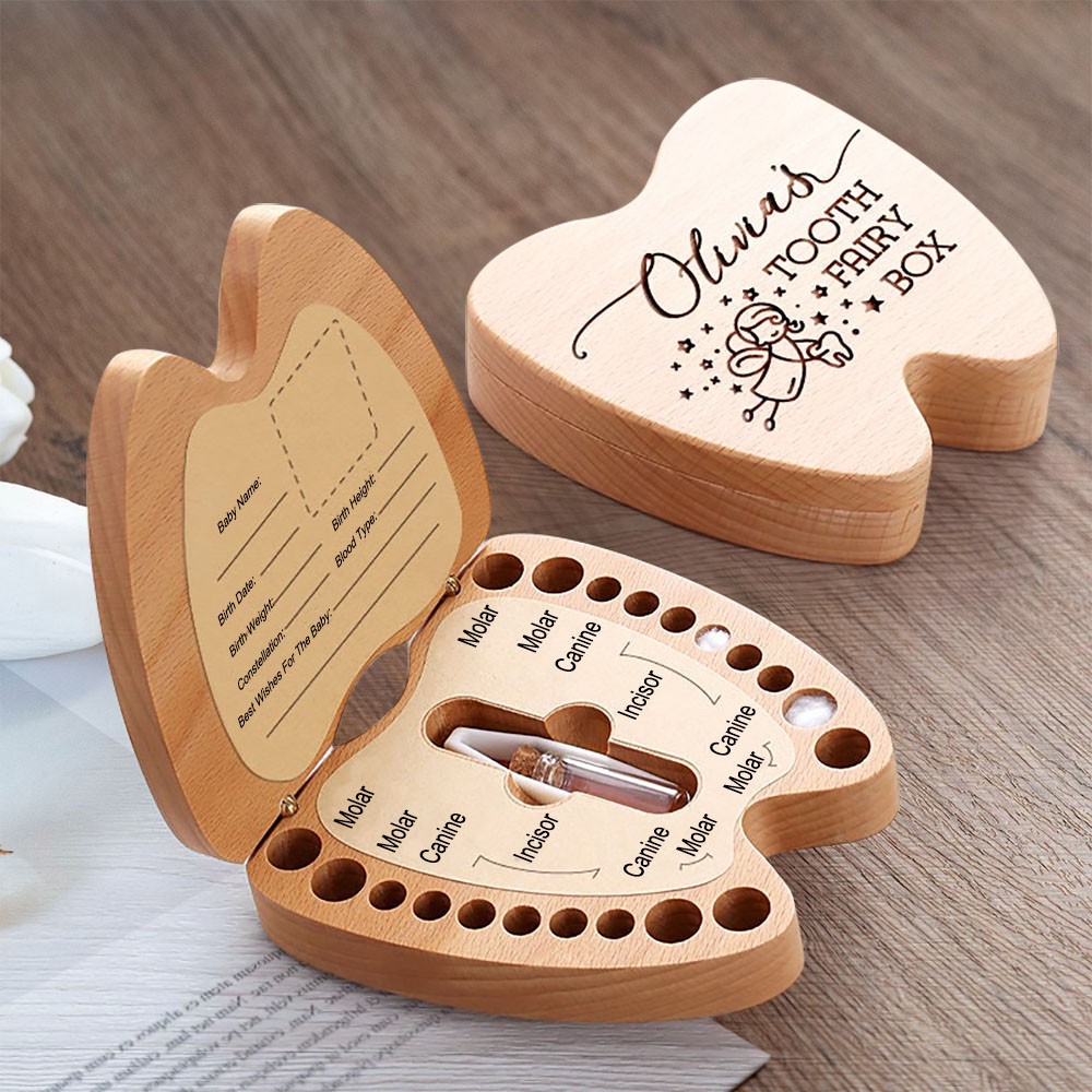 Personalised Engraved Wooden Baby Tooth Fairy Box Custom Keepsake Tooth Storage Box Baby Shower Gifts
