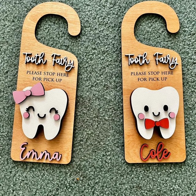 Personalised Tooth Fairy Door Hanger With Money Holder Keepsake Gift for Kids