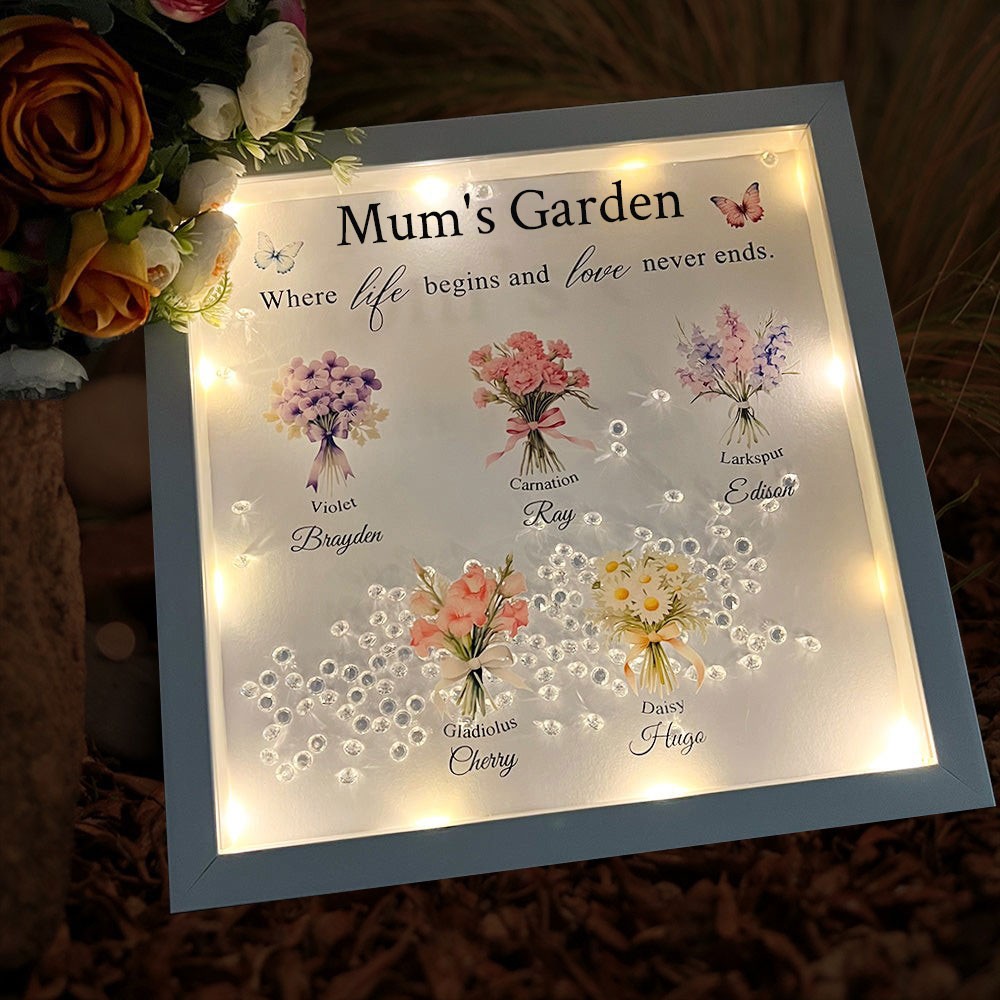 Custom Mum's Garden Birth Flower Night Light Shadow Box Frame with Kids Names Keepsake Gift for Mum Grandma Mother's Day Gifts