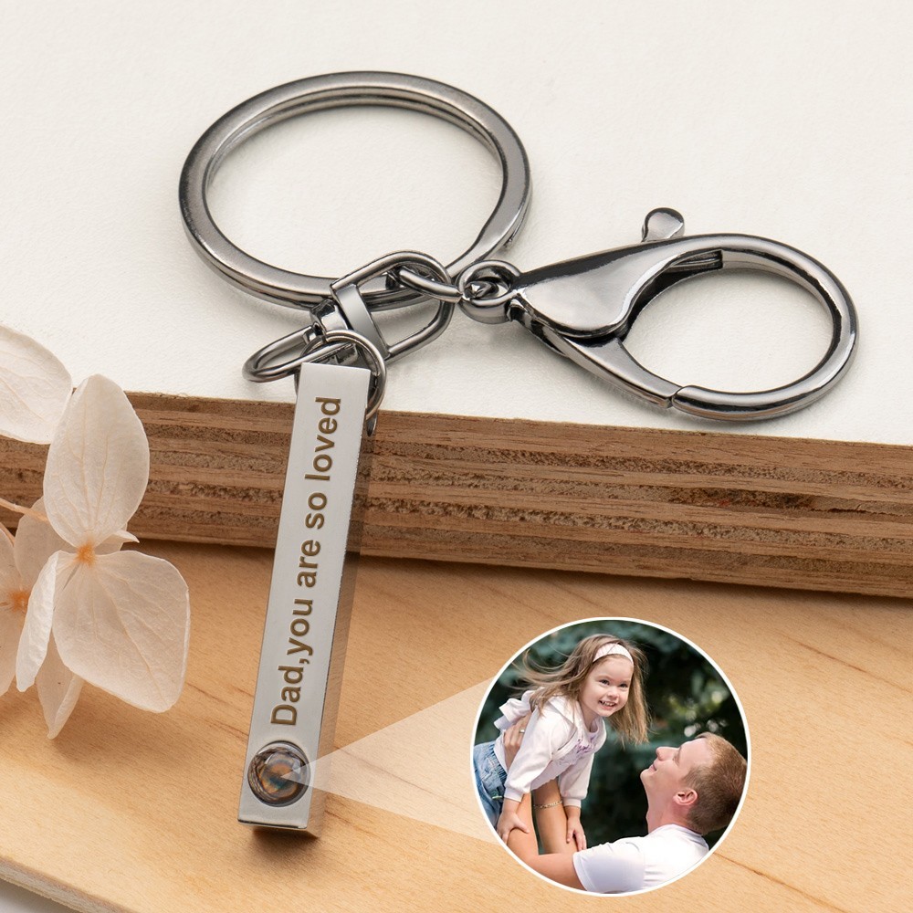 Custom Bar Photo Projection Keychain With Engraving Names Gift for Dad Father's Day Gifts