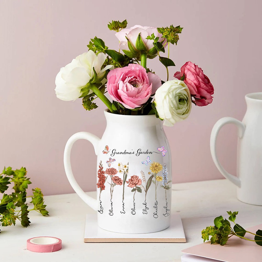 Personalised Grandma's Garden Watercolor Birth Flower Vase Family Gifts For Grandma Mum Mother's Day Gift Ideas