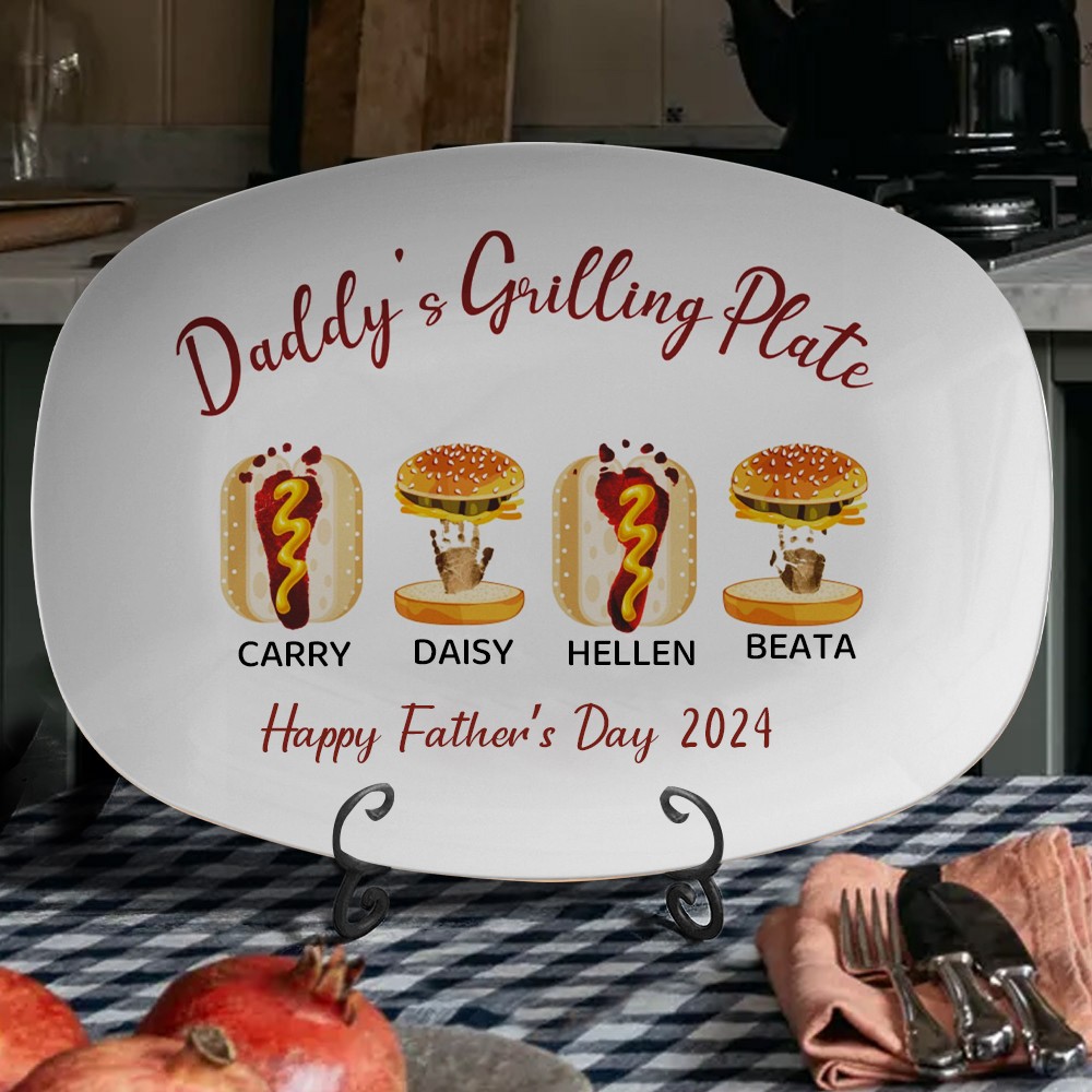 Custom Daddy's Grilling Plate Serving Gift For Barbeque Unique Platter Father's Day Gift Ideas