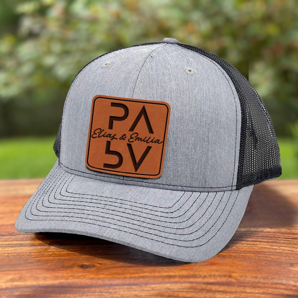 Personalised Papa Real Leather Patch Trucker Hat With Kids Names Thoughtful Gift for Dad