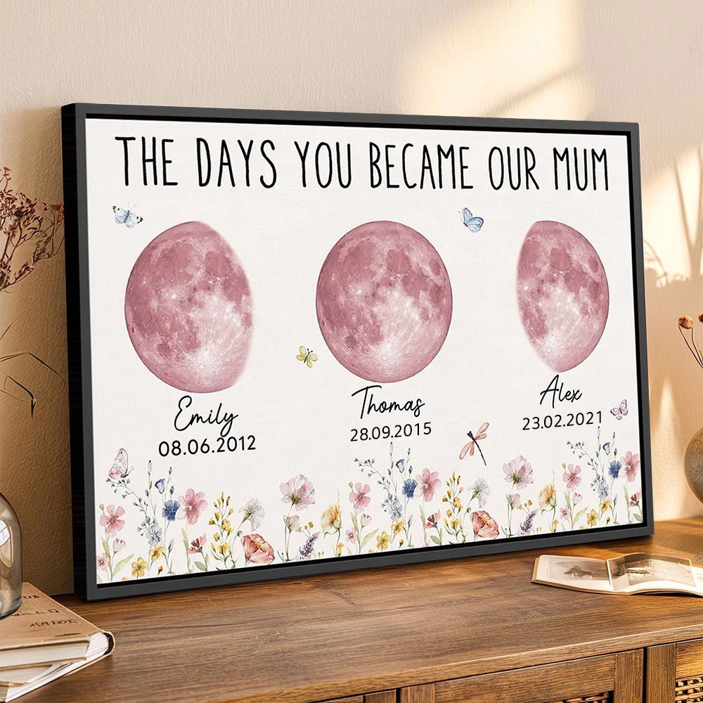 The Days You Became Our Mum Custom Moon Phase Print Frame with Kids Names Gifts for Mum Grandma Mother's Day Gift