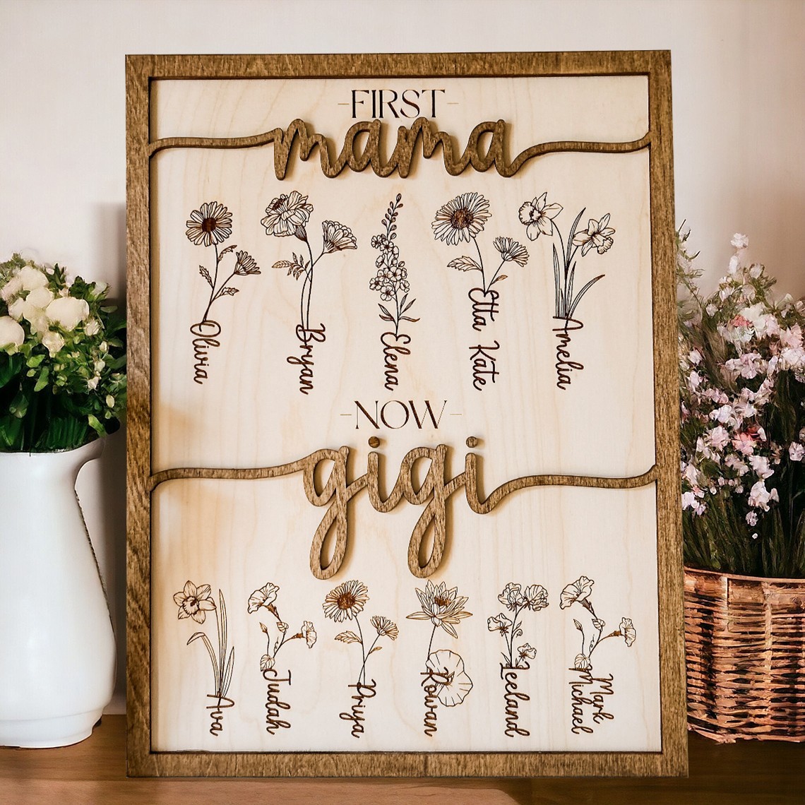 First Mama Now Gigi Personalised Birth Month Flowers Frame Unique Gift For Mum Grandma Christmas Gift