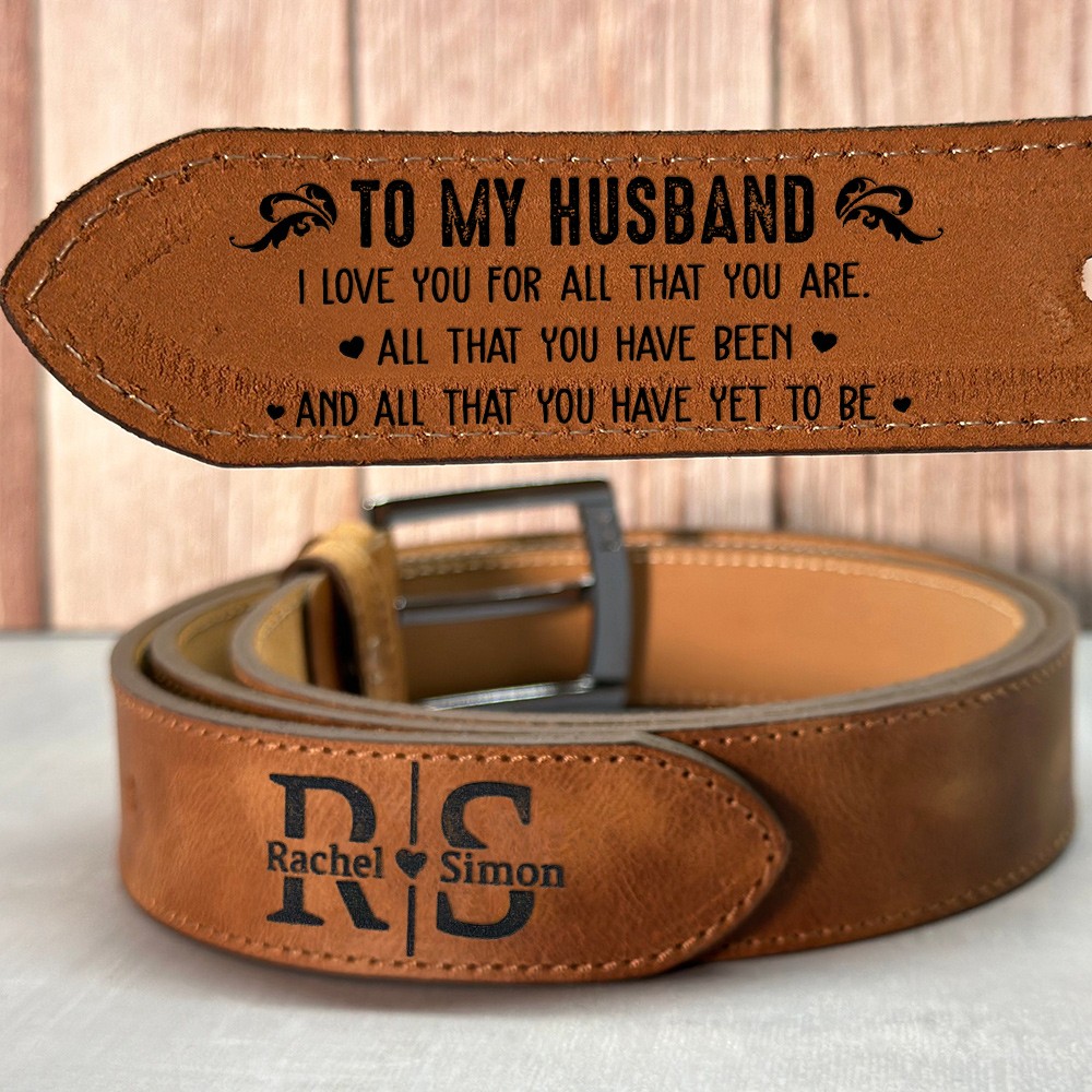 Personalised Mens Engraved Leather Belt Unique Anniversary Gift for Husband Christmas Gift for Him