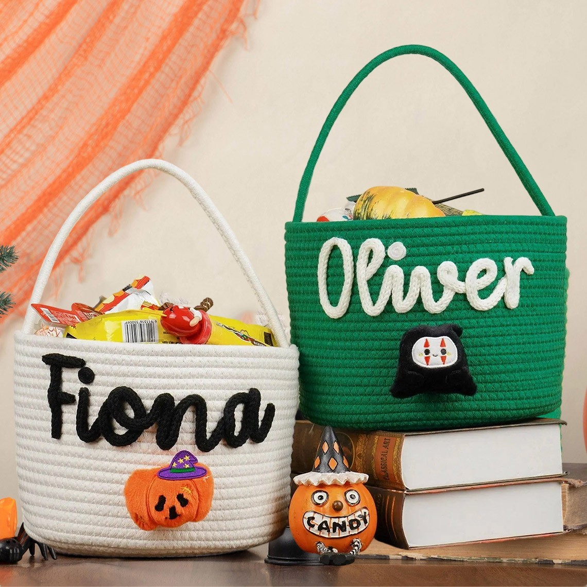 Personalised Halloween Basket Trick or Treat Bag with Name Halloween Gift for Kids